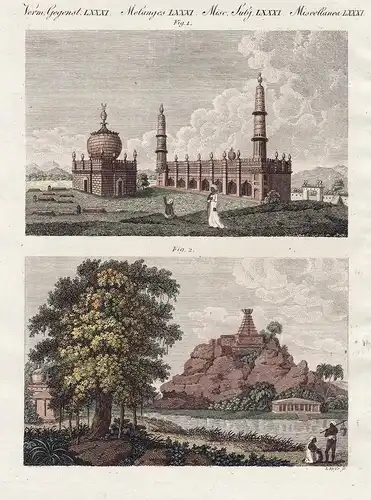 Verm. Gegenst. LXXXI - Moscheen und Pagoden in Hindostan - Pagode pagoda Moschee mosque Indien India Hindustan