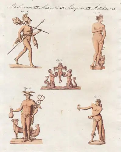 Alterthümer XIX. - Gottheiten der Griechen und Römer - 1) Mars - 2/3) Venus - 4) Amor - 5) Mercurius - Antike