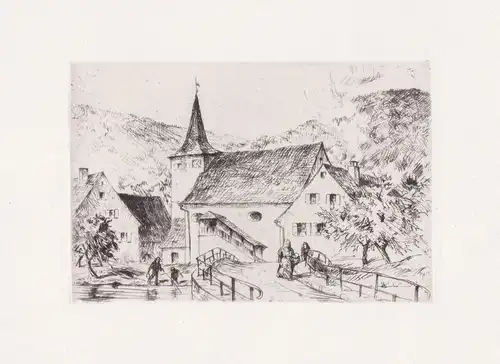 (Dorfansicht) - Dorf Brücke Fluss Kirche