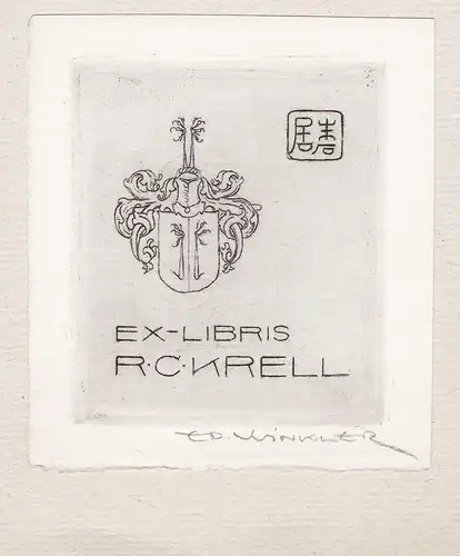 Exlibris für R. C. Krell / Rudolf Krell Wappen