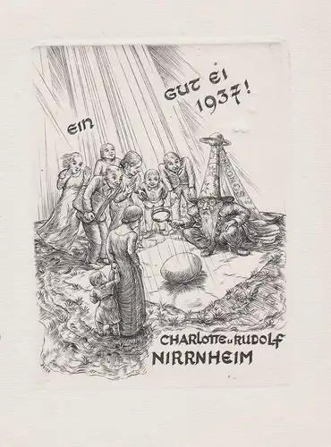 Ein gut Ei 1937! Charlotte u. Rudolf Nirrnheim - Neujahresgruß Charlotte + Rudolf Nirrnheim Ei Zauberer Magie