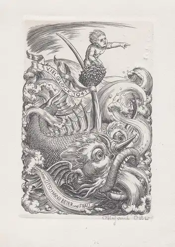 Viel Glück 1941 - Neujahresgruß 1941 Fisch Monster Seemonster Seeungeheuer Ungeheurer