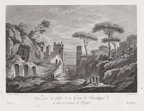 Vue prise au deßus de la grotte du Pausilippe, en allant au Tombeau de Virgile - Virgil's tomb Crypta Neapolit