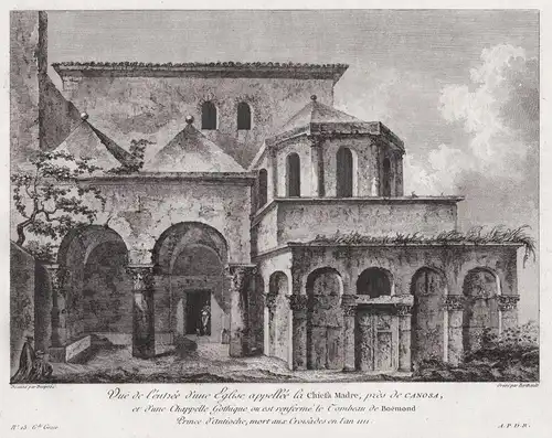 Vue de l'entree d'une Eglise appellée la Chiesa Madre, pres de Canosa, et d'une Chappelle Gothique ou est renf