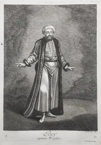 Bey, Capitaine de Galere - Ottoman Empire Türkei Turkey / Rare original engraving out of Recueil de cent estam