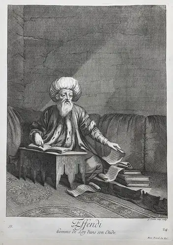 Effendi homme de Loy dans son Etude. - Ottoman Empire efendi effendy Türkei Turkey / Rare original engraving o