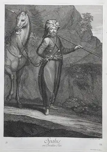 Spahis ou Cavalier Turc - Ottoman Empire Sipahi cavalrymen soldiers Türkei Turkey / Rare original engraving ou