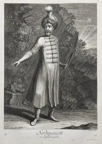 Serdinguesti ou Enfant perdu - Ottoman Empire Serdengecti soldier Türkei Turkey / Rare original engraving out