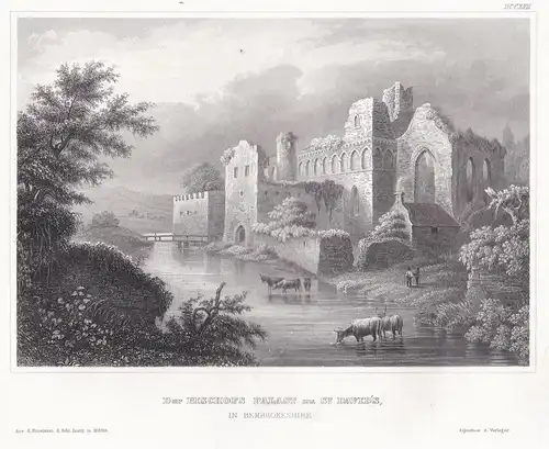 Der Bischofs Palast zu St. David's -  Bischofspalast St. Davids Pembrokeshire Wales Great Britain engraving