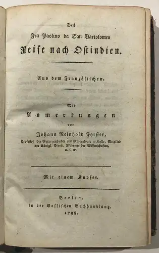 Reise nach Ostindien. Mit Anmerkungen von Johann Reinhold Forster. Mit einem Kupfer.