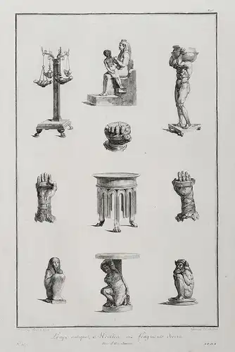 Lampes antiques, Meubles et fragments divers - Herculaneum Ercolano furniture Möbel Portici Museum antiquity A