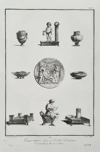 Lampes antiques Vases et Meubles d'Herculanum. Conserves dans le Museum de Portici - Herculaneum Ercolano lamp