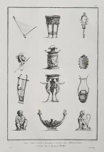 Lampes antiques, trepieds et instruments de Musique trouves a Herculanum et conserves dans le Museum de Portic