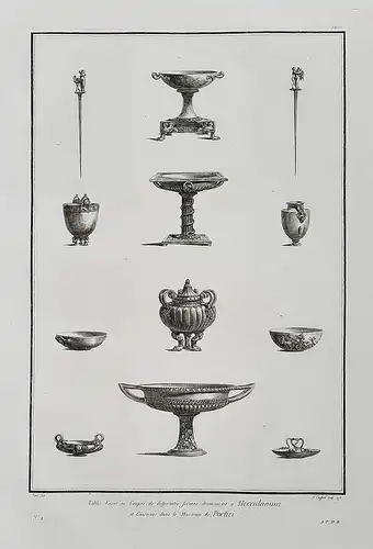 Tables, Vases ou Coupes de differentes formes decouvertes a Herculanum et Conserves dans le Museum de Portici