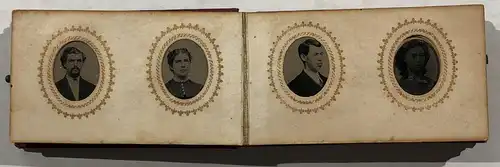 Tintype Photo Album with 38 small tintype photograph portraits.