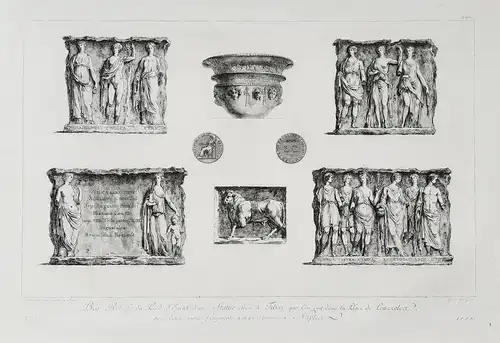 Bas Reliefs du Pied d'Estal d'une Statue elevée a Tibere qu l'on voit dans la Place de Pouzzoles avec deux aut