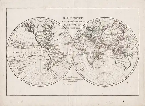 Mappemonde en Deux Hemispheres, l'Oriental et l'Occidental - World map Weltkarte Mappemonde Australia America
