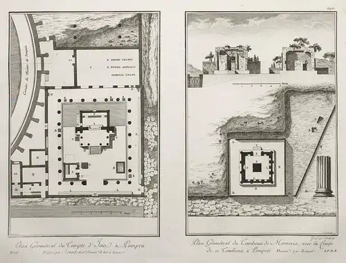 Plan Geometral du Temple d'Isis a Pompeii / Plan Geometral du Tombeau de Mammia, avec la Coupe - Pompeii Pompe