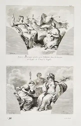 Figures allegoriques peintes par Solimenes dans la Sacristie de l'Eglise de St. Paul a Naples - Sacrestia di S