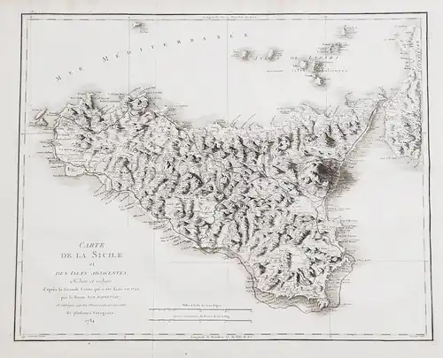 Carte de la Sicile et des isles adjacentes - Sicila Sicily Sizilien carta Italia map Karte