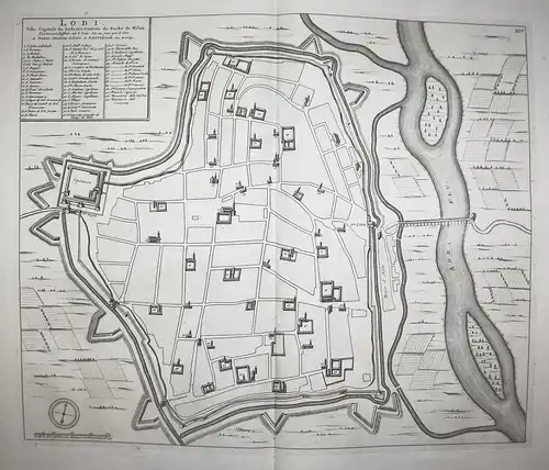 Lodi. Ville Capitale du Lode san Contrée du Duché de Milan - Lodi Lombardia Plan carta map Karte acquaforte in