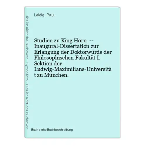 Studien zu King Horn. -- Inaugural-Dissertation zur Erlangung der Doktorwürde der Philosophischen Fakultät I.