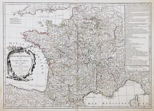 Le Royaume de France divisé par Gouvernements Militaires. - France Frankreich carte map Karte gravure