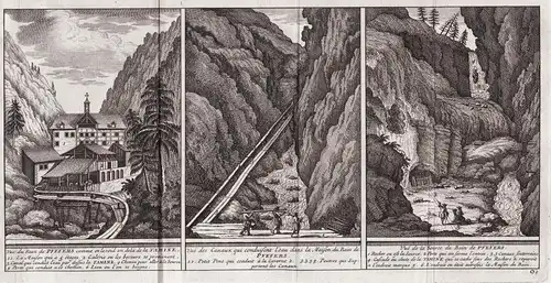 Vue du Bain de Pfefers comme on le void en dela de la Tamine / Vue des Canaux qui conduisent l'eau dans la Mai