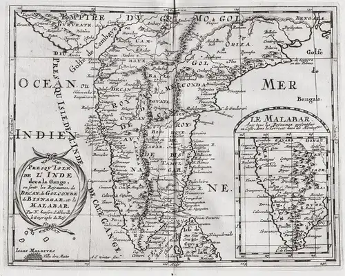 Presqu'Isle de l'Inde deca la Gange, ou sont les Royaumes de Decan, de Golconde, de Bisnagar, et le Malabar -