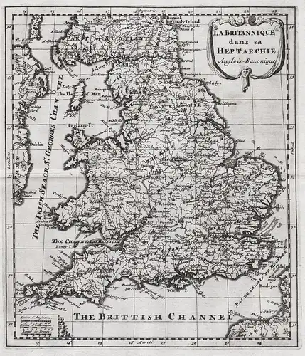 La Britannique dans sa Heptarchie Anglois Saxonique - England Wales Great Britain Großbritannien map Karte car