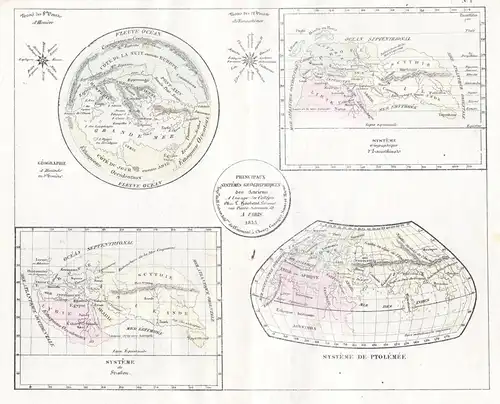 Principaus Systemes Geographiques de Anciens - Weltkarte World Map Old Alte