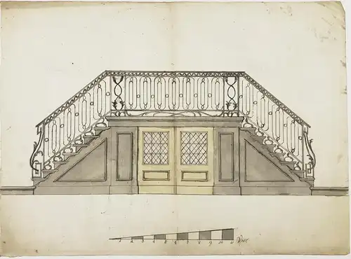 Design for a stairway - entrance stairs / Treppe Rokoko Rococo Entwurf architecture Architektur dessin