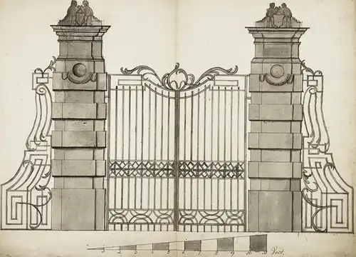 Design for an iron gate / Eisernes Tor Toreingang entrance Rokoko Rococo Entwurf architecture Architektur dess