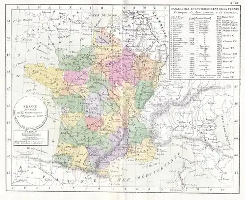 France. Divisee en 32 Gouvernemens. A l'Epoque de 1789. - France 1789 Frankreich