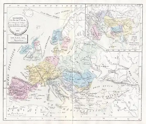 Europe a la Fin du 7. Siecle.- Europe Europa continent Kontinent 7. Jahrhundert 7th century