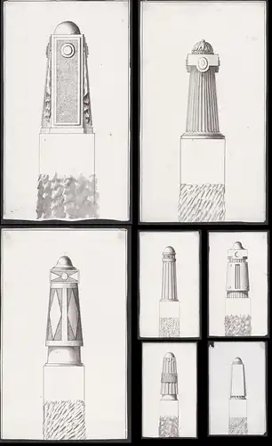 7 designs for columns / Pfeiler Säule column architecture Architektur Rococo Rokoko