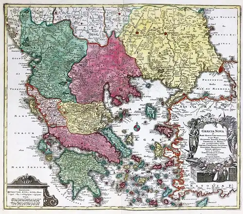 Graecia Nova et Mare Aegeum s. Archipelagus in qua Mappa Macedonia, Albania, Epirus, Thessalia et Morea, cum c