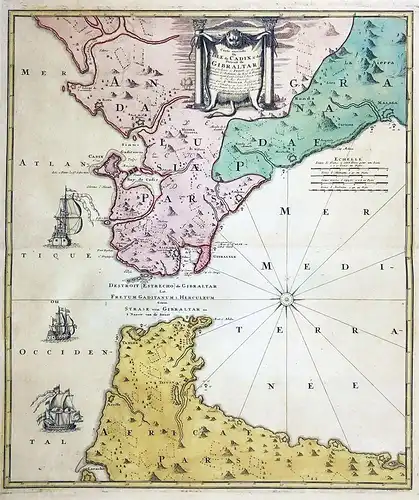 Carte nouvelle de l'Isle de Cadix & du Detroit de Gibraltar - Gibraltar Cadiz Algeciras Tarifa Espana Spain Sp
