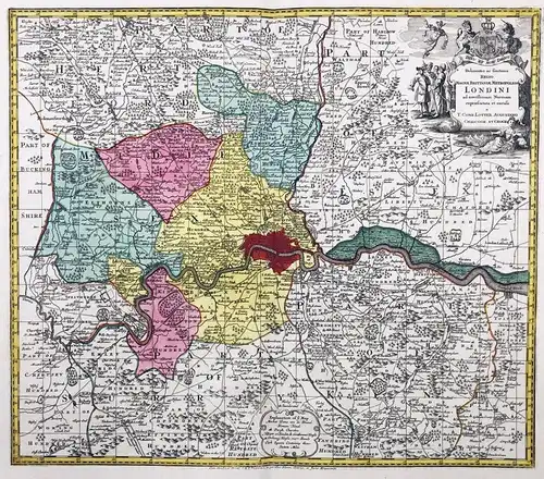 Delineatio ac finitima Regio Magnae Brittaniae Metropoleos Londini ad novißimam Normam repraesentata et excusa