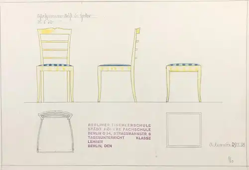 Schlafzimmer Stuhl u. Hocker - Entwurf für einen Stuhl / Design for a chair Art Deco architecture Architektur