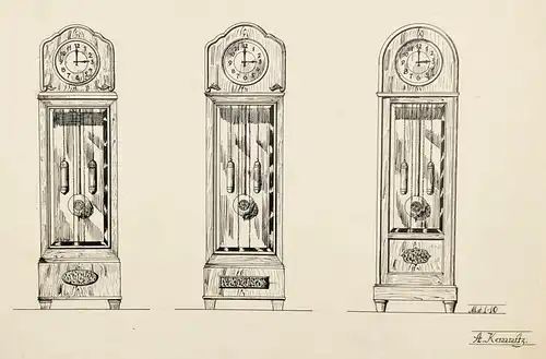A. Kemnitz - Entwurf für eine Standuhr Uhr Regulator / Design for a grandfather clock clocks Art Deco architec