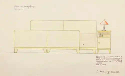 Betten m. Nachtschrank - Entwurf für ein Bett Schlafzimmer / Design for a bed bedroom Art Deco architecture Ar