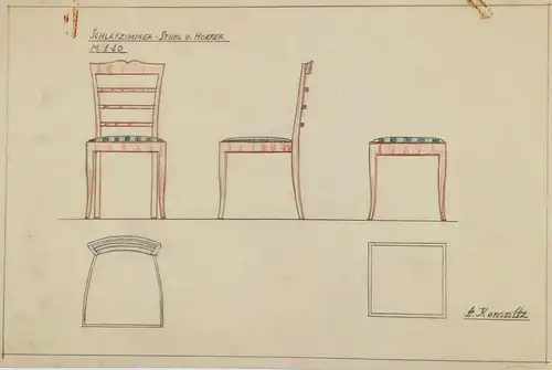 Schlafzimmer-Stuhl u. Hocker - Entwurf für einen Stuhl Sessel / Design for a chair architecture Architektur Mö