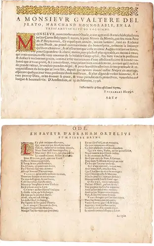 Ode en faveur d'Abraham Ortelius et M. Pierre Heyns - Ode to Peeter Heyns and Abraham Ortelius -- out of: Le m