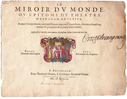 Le Mirroir du Monde ou, Epitome du Theatre d'Abraham Ortelius - title Titel