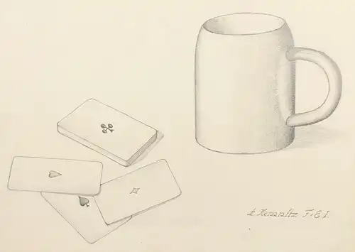A. Kemnitz - Spielkarten Bierkrug playing cards beer mug Art Deco architecture Architektur Möbel furniture des