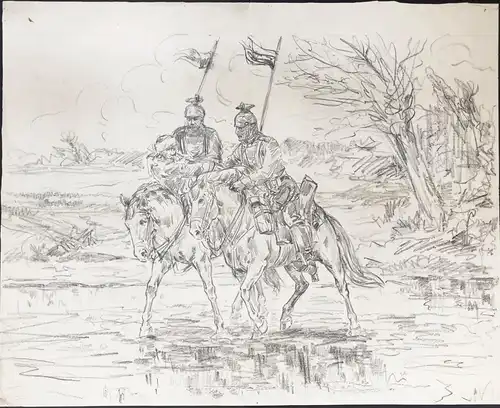 (Zwei Soldaten auf ihren Pferden) - Soldaten Kavallerie soldats cavalry Militaria military Uniform uniforms Pf