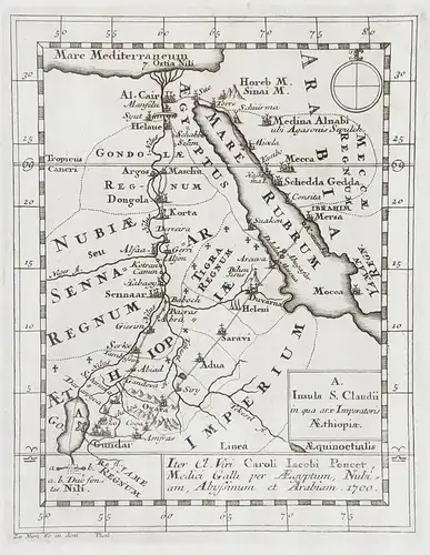 A. Insula S. Claudii in qua arx Imperatoris Aethiopiae - Egypt Egypte Ägypten Red Sea Arabia