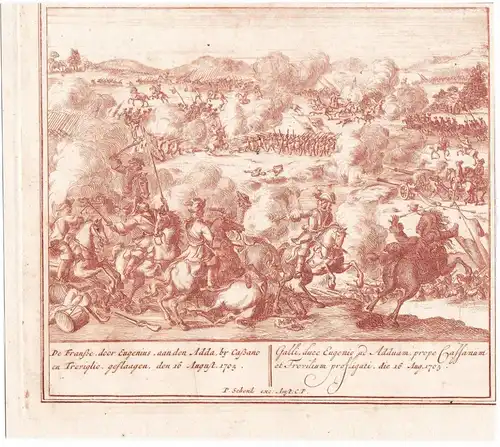 De Franße, door Eugenius, aan den Adda by Caßano en Treviglio, geflaagen den 16 August 1705 - Cassano dAddaLo