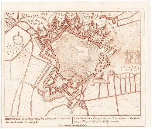 Bethune, in Artoys tusschen Arras en S. Omer: ... - Bethune Pas-de-Calais France Frankreich Fortifikation / fo